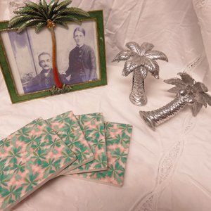 PALM TREE GIFT SET/s*p lenox shakers/coasters/fram